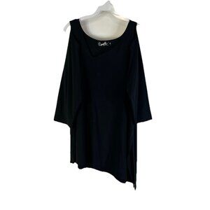 Sympli Canada Tunic Shirt Top Black Slinky Cold Shoulder